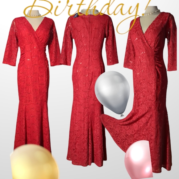 *New* EUREKA USA Luxury Red Lace Sparkling Maxi Dress Size XL - Picture 12 of 16